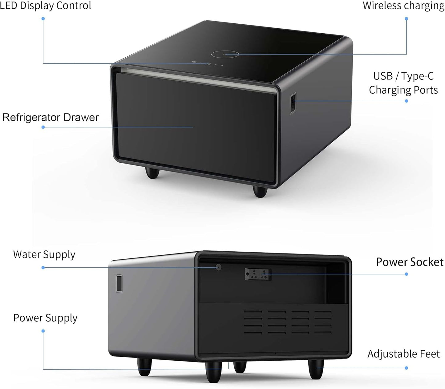Multifunctional Bedside Table with Mini Refrigerator
