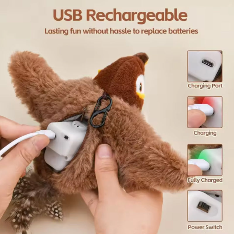 Cat Toy Interactive Flapping Bird with Catnip Rechargeable Simulation Bird Cat Toys Touch Activated Fluffy Plush Toys for Cats
